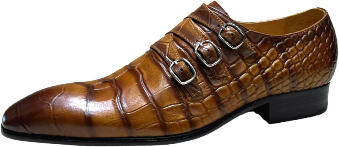 Мужские кожаные лоферы Santimon с тройной пряжкой - стильная модная обувь с тиснением под крокодила для деловых событий и свадеб, коричневый
Мужские кожаные лоферы Santimon с тройной пряжкой - стильная модная обувь с тиснением под крокодила для деловых событий и свадеб, коричневый
