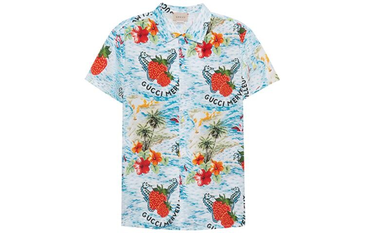 Рубашка детская Gucci с принтом, голубой / красный / зеленый
Рубашка детская Gucci с принтом, голубой / красный / зеленый