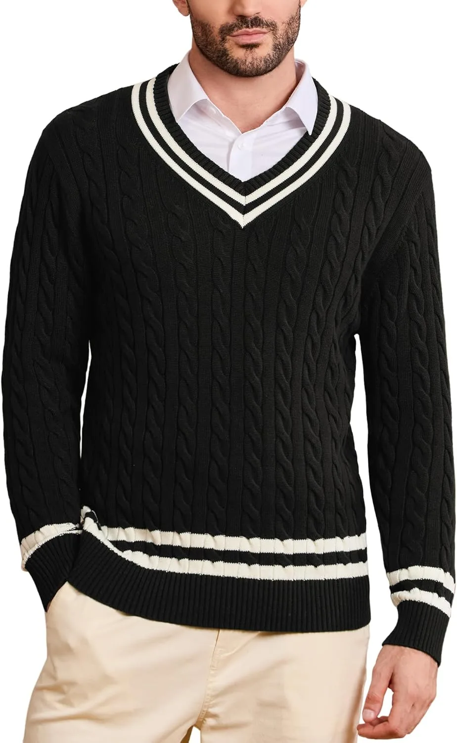 Мужской свитер Kallspin V-образным вырезом, кабельная вязка, чистый хлопок
Мужской свитер Kallspin V-образным вырезом, кабельная вязка, чистый хлопок