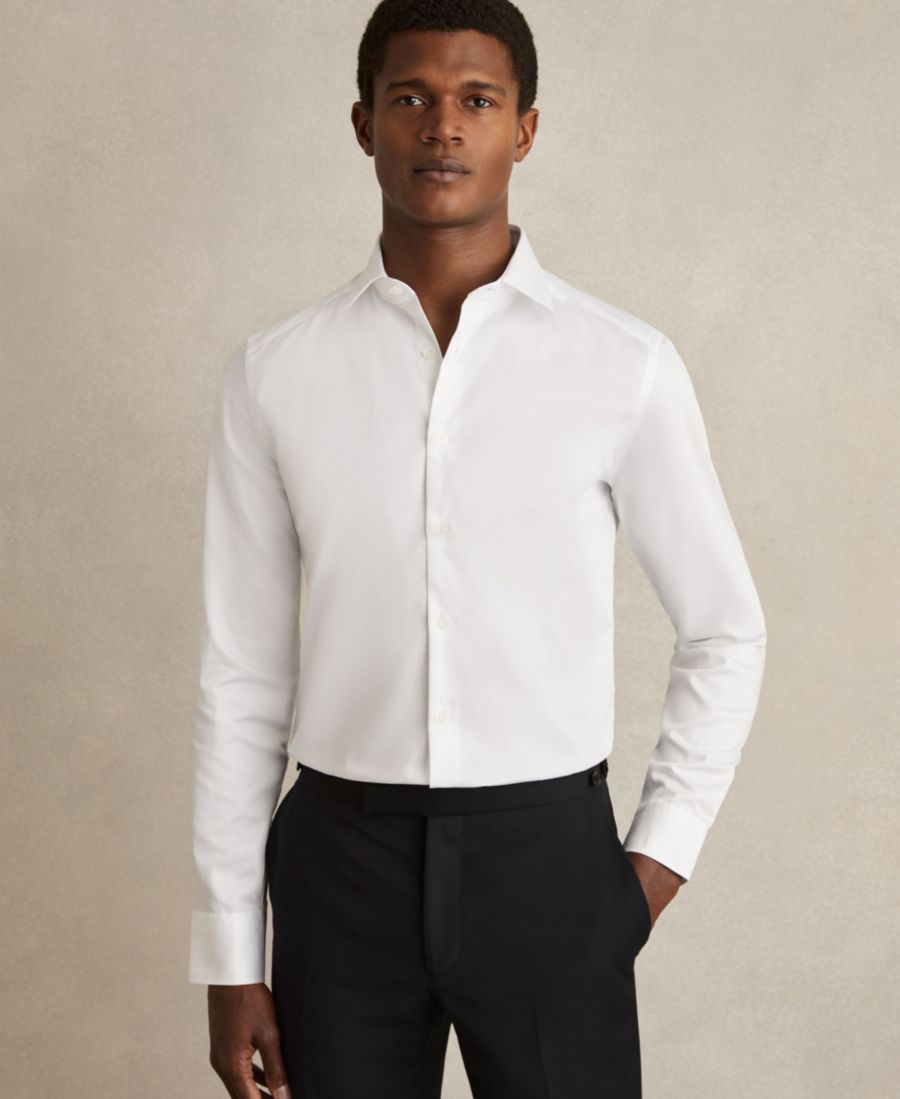 Мужская рубашка из хлопкового атласа с отложным воротником, приталенного кроя REISS, White
Мужская рубашка из хлопкового атласа с отложным воротником, приталенного кроя REISS, White
