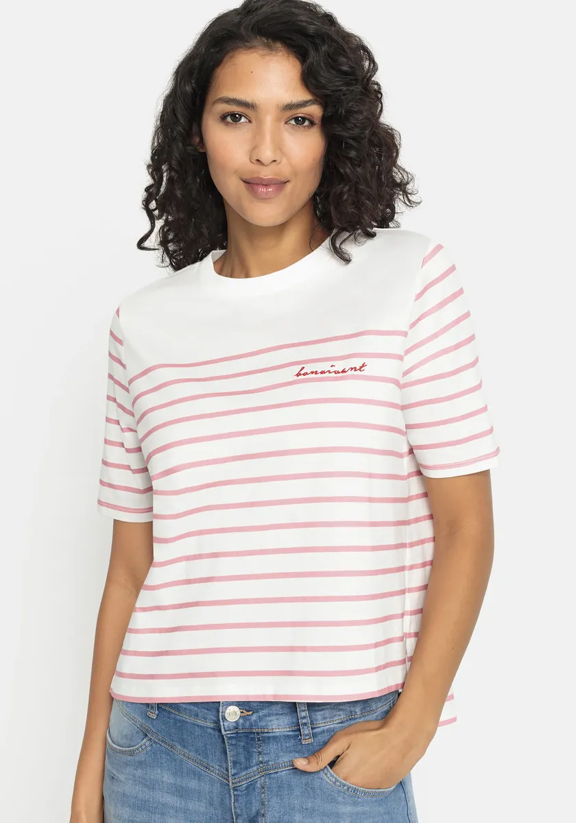 LASCANA Футболка в полоску, рубашка с короткими рукавами из хлопка, приталенный вид, базовая, цвет Weiß-Rosé Gestreift
LASCANA Футболка в полоску, рубашка с короткими рукавами из хлопка, приталенный вид, базовая, цвет Weiß-Rosé Gestreift