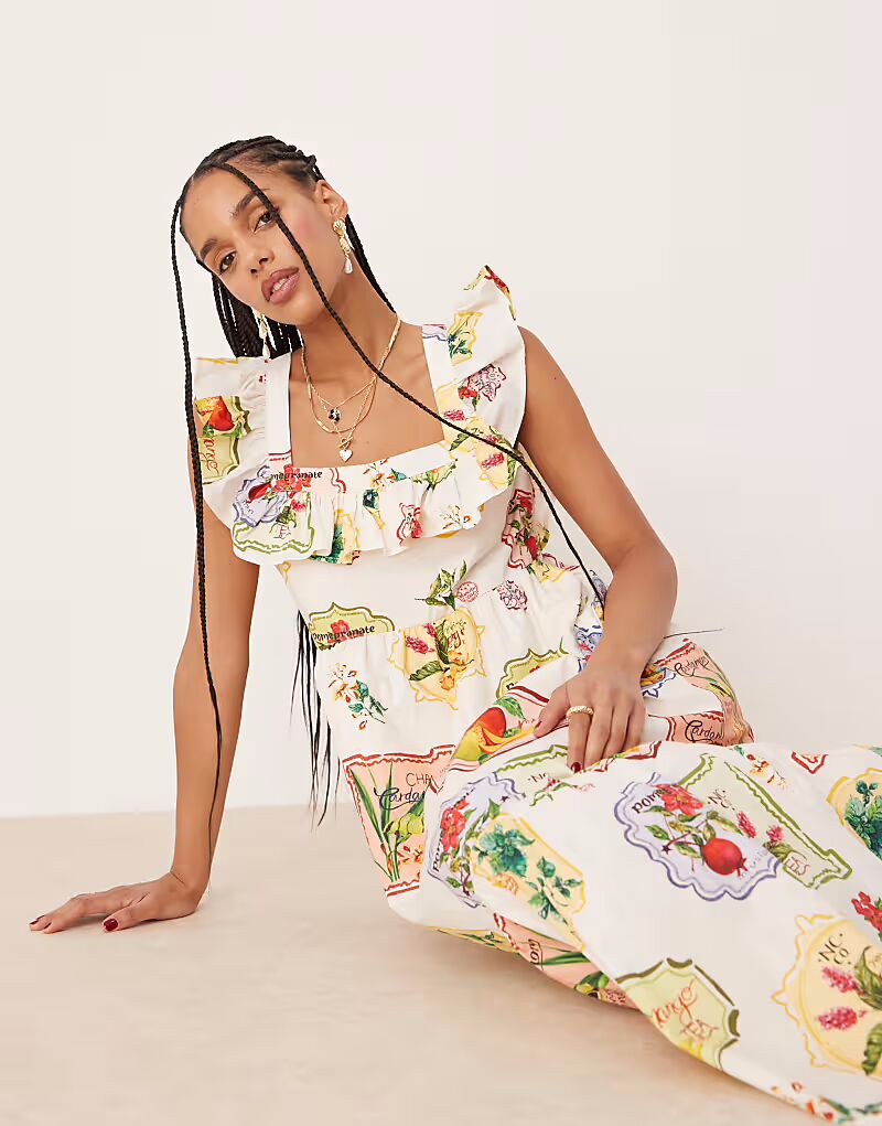 Платье-миди с оборками и ярусами от Nobody's Child Cassidy с рисунком в виде открытки с фруктами
Платье-миди с оборками и ярусами от Nobody's Child Cassidy с рисунком в виде открытки с фруктами