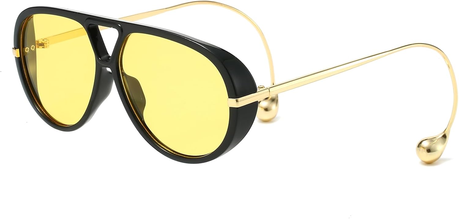 Большие ретро-солнцезащитные очки-авиаторы для женщин и мужчин, винтажные солнцезащитные очки с защитой от УФ-излучения UV400, унисекс, с металлическими бусинами Glamsee, Black Frame - Yellow Lens
Большие ретро-солнцезащитные очки-авиаторы для женщин и мужчин, винтажные солнцезащитные очки с защитой от УФ-излучения UV400, унисекс, с металлическими бусинами Glamsee, Black Frame - Yellow Lens