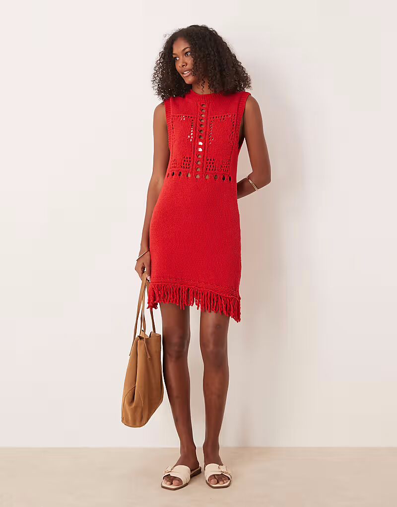 Мини-платье ASOS DESIGN с бахромой и ажурной отделкой красного цвета
Мини-платье ASOS DESIGN с бахромой и ажурной отделкой красного цвета