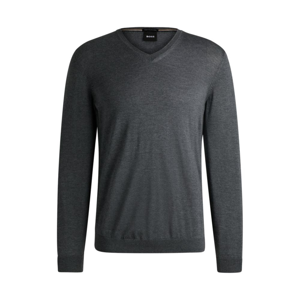 Свитер с V-образным вырезом из мериносовой шерсти BOSS, серый
Свитер с V-образным вырезом из мериносовой шерсти BOSS, серый