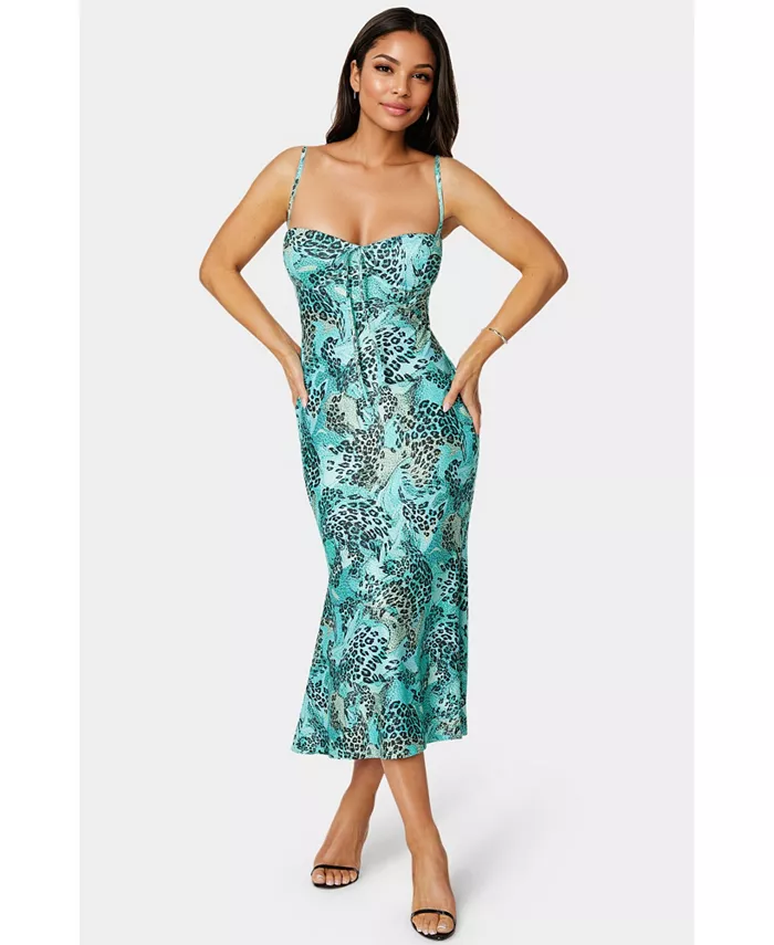 Женское трикотажное платье-комбинация миди с бантом спереди Bebe, синий
Женское трикотажное платье-комбинация миди с бантом спереди Bebe, синий