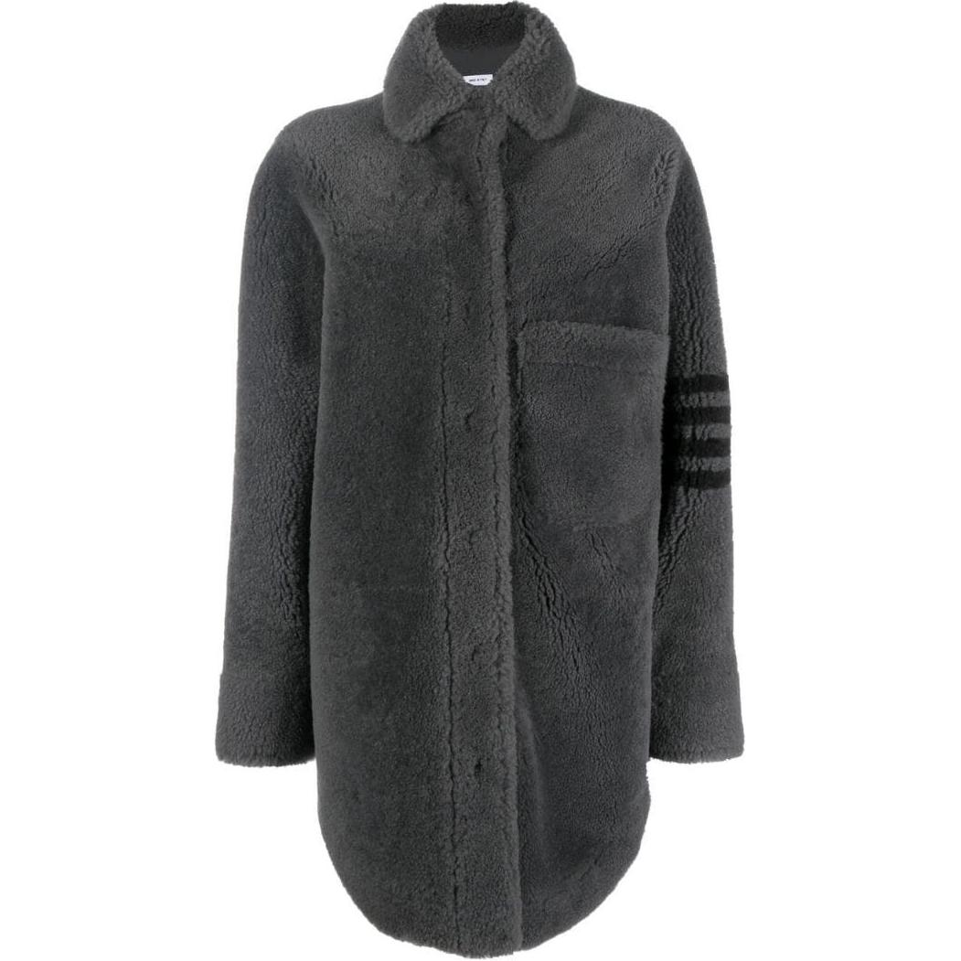 Футболка с четырьмя полосами из стриженой овчины THOM BROWNE, светло-серый 
Футболка с четырьмя полосами из стриженой овчины THOM BROWNE, светло-серый