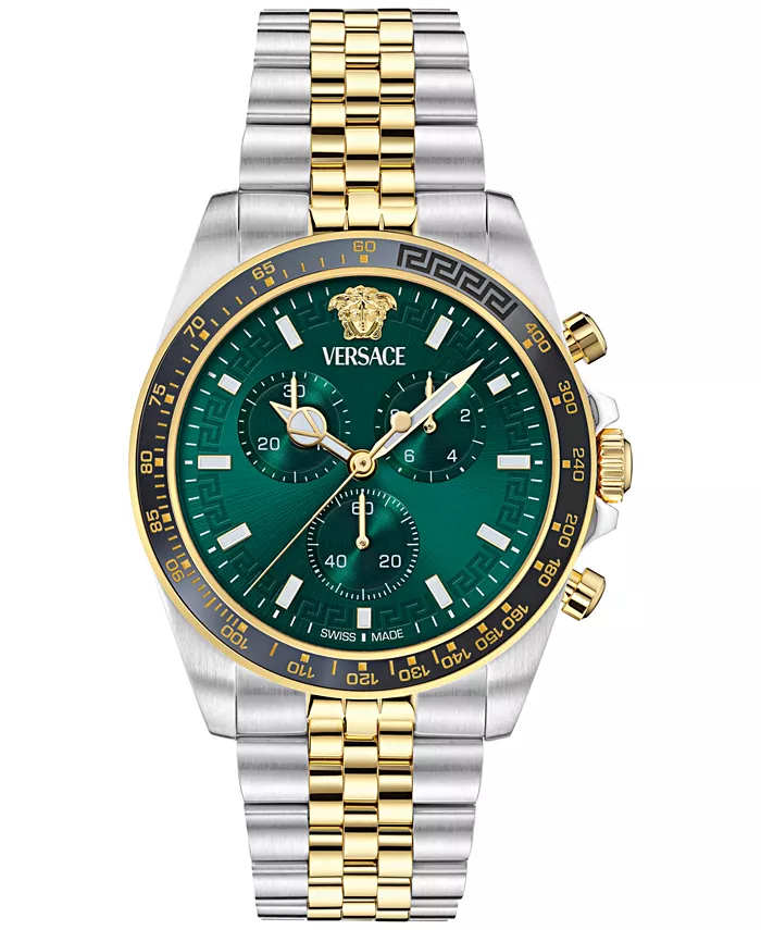Мужские швейцарские часы-хронограф Greca Chrono Wave с двухцветным браслетом из нержавеющей стали 43 мм Versace
Мужские швейцарские часы-хронограф Greca Chrono Wave с двухцветным браслетом из нержавеющей стали 43 мм Versace