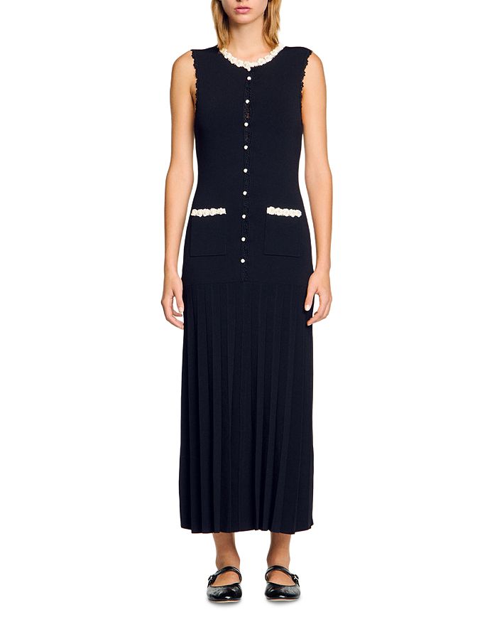 Длинное платье с деталями, связанными крючком Sandro, черный 
Длинное платье с деталями, связанными крючком Sandro, черный