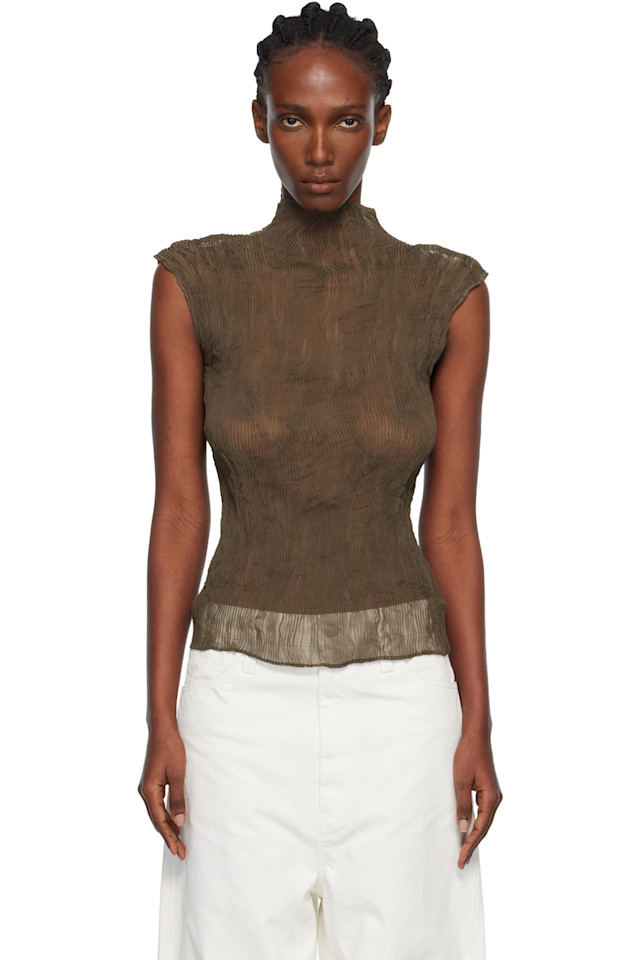 Issey Miyake Топ из шифона цвета хаки с перекрученными нитками
Issey Miyake Топ из шифона цвета хаки с перекрученными нитками