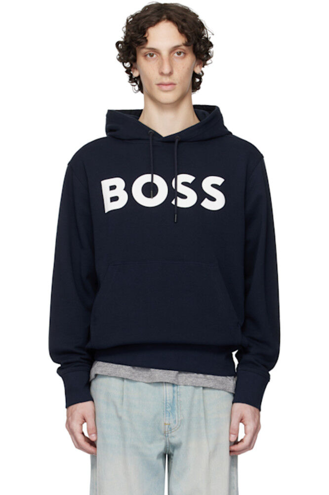 Толстовка свободного кроя с капюшоном темно-синего цвета с большим логотипом BOSS
Толстовка свободного кроя с капюшоном темно-синего цвета с большим логотипом BOSS