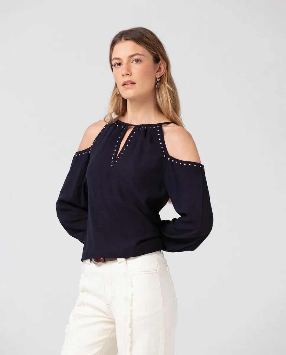 Женский топ с длинными рукавами и разрезами на плечах Noon, темно-синий
Женский топ с длинными рукавами и разрезами на плечах Noon, темно-синий