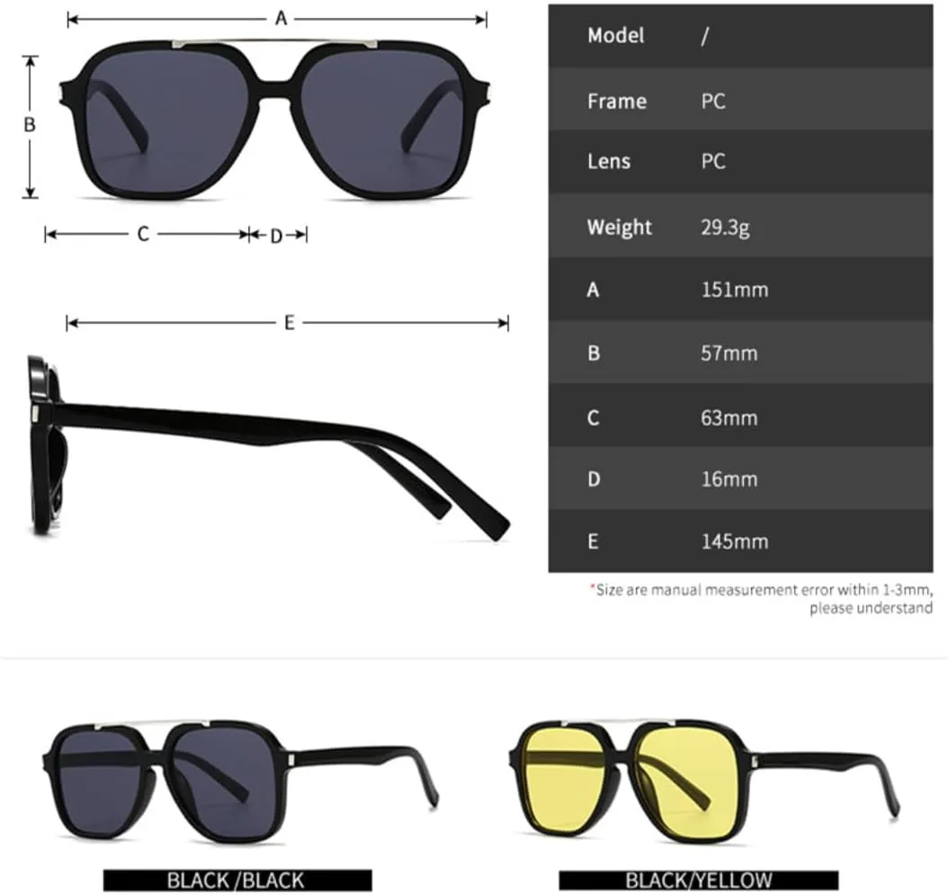 Ретро-солнцезащитные очки с двойной оправой, квадратной формы, для женщин, модные, повседневные, для мужчин, защита от УФ-излучения UV400 UATXTAU, Black Grey
Ретро-солнцезащитные очки с двойной оправой, квадратной формы, для женщин, модные, повседневные, для мужчин, защита от УФ-излучения UV400 UATXTAU, Black Grey