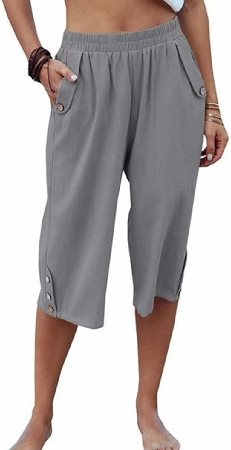 Женские льняные брюки 3/4 с эластичным поясом и карманами
Женские льняные брюки 3/4 с эластичным поясом и карманами