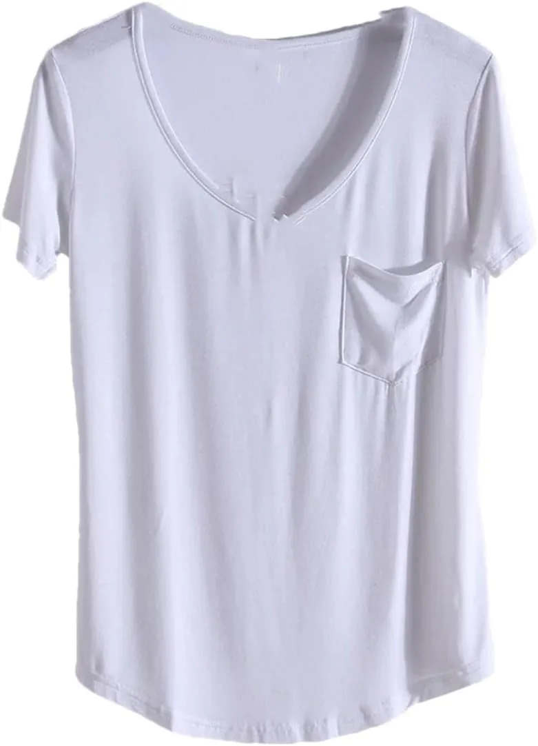 Женская футболка с V-образным вырезом и карманом
Женская футболка с V-образным вырезом и карманом