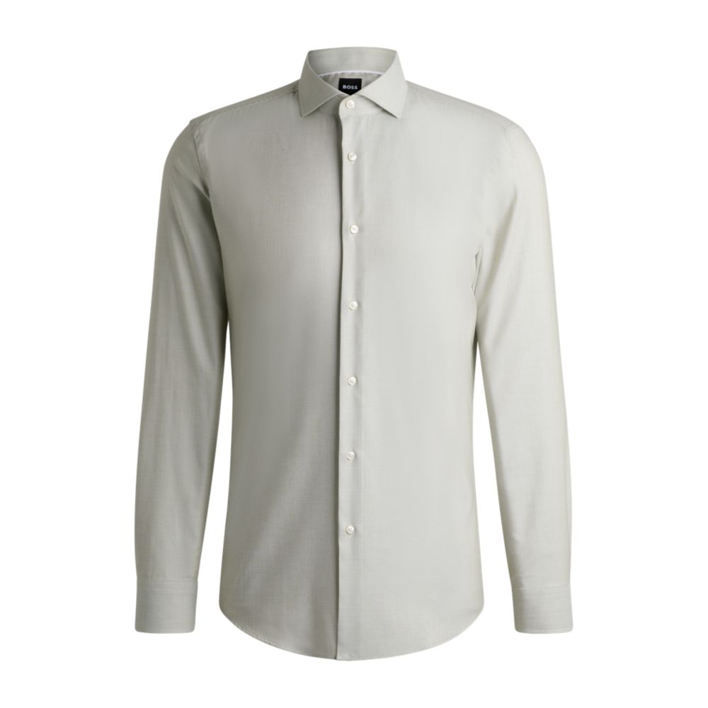 Рубашка облегающего кроя из структурированной хлопковой смеси BOSS, зеленый 
Рубашка облегающего кроя из структурированной хлопковой смеси BOSS, зеленый