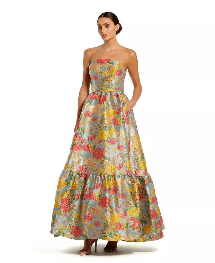 Женское парчовое платье без бретелек с цветочным узором и оборкой по подолу Mac Duggal, зеленый
Женское парчовое платье без бретелек с цветочным узором и оборкой по подолу Mac Duggal, зеленый