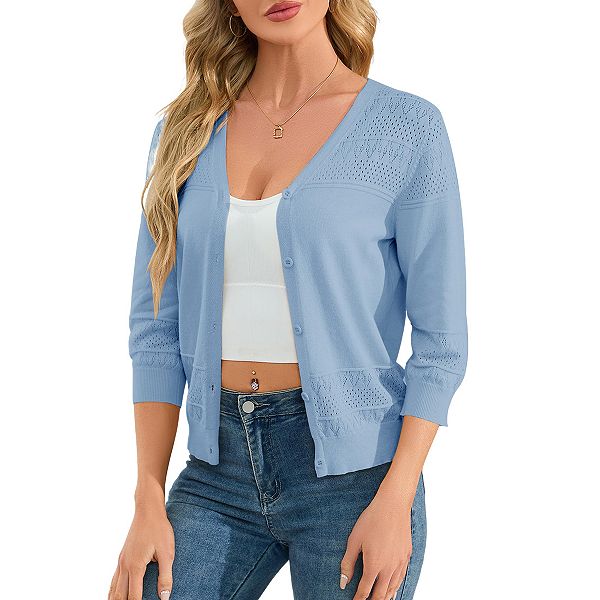 Женский кардиган с V-образным вырезом и рукавом три четверти Clearflower, Light Blue
Женский кардиган с V-образным вырезом и рукавом три четверти Clearflower, Light Blue