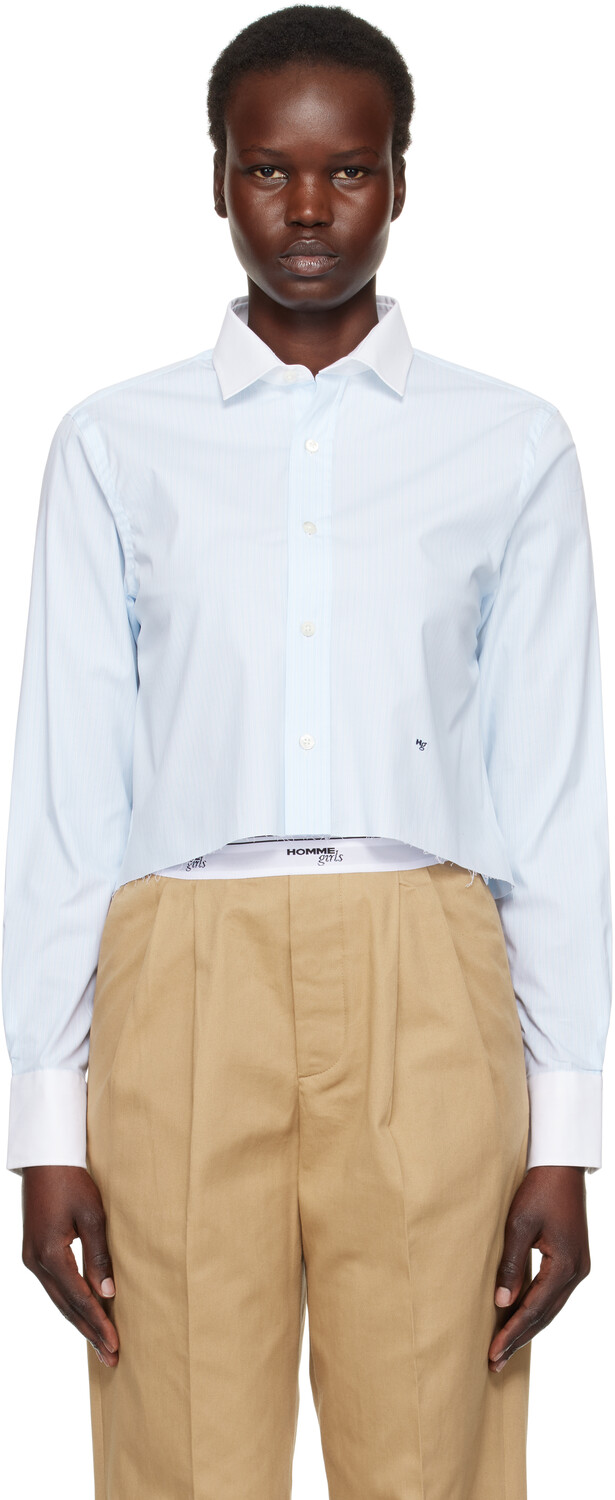 Синяя укороченная контрастная воротниковая рубашка HommeGirls
Синяя укороченная контрастная воротниковая рубашка HommeGirls