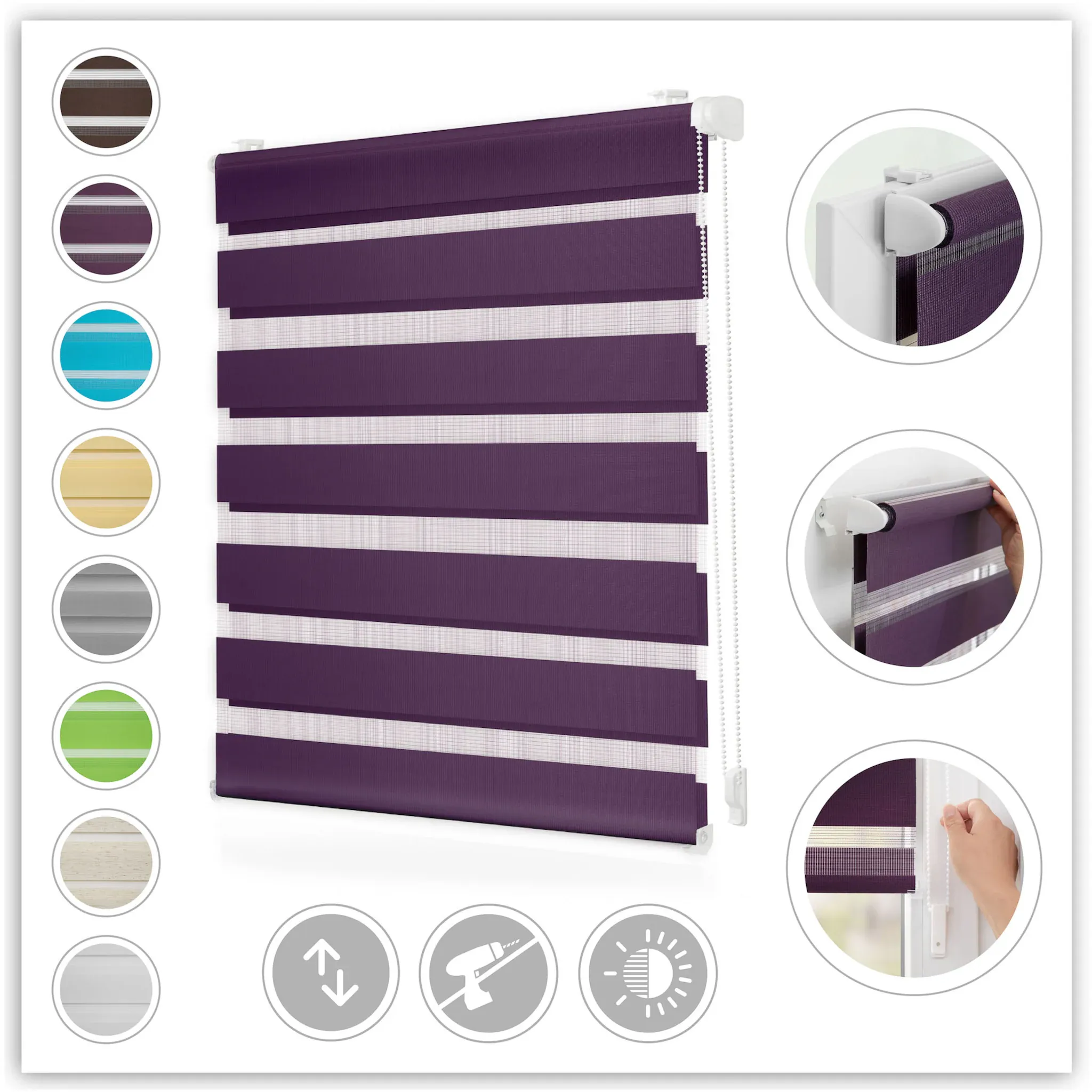 LICHTBLICK ORIGINAL двойная рулонная штора "Duo Rollo Klemmfix", светозащита, не требует сверления, свободно висит, рулонная штора с боковым подъемом, монтаж с прилагаемым регулируемым зажимным кронштейном, цвет brombeere + weiß
LICHTBLICK ORIGINAL двойная рулонная штора "Duo Rollo Klemmfix", светозащита, не требует сверления, свободно висит, рулонная штора с боковым подъемом, монтаж с прилагаемым регулируемым зажимным кронштейном, цвет brombeere + weiß