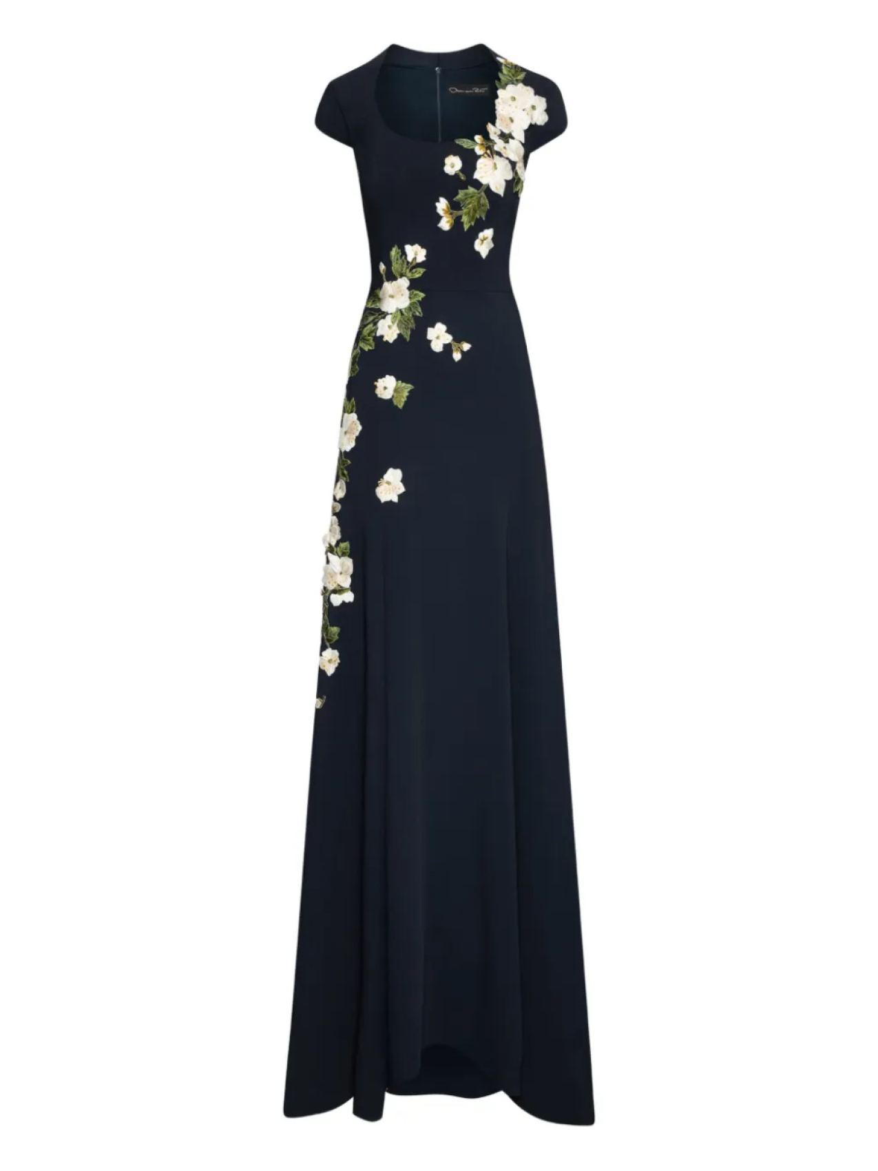Oscar de la Renta вечернее платье с цветочной вышивкой, синий 
Oscar de la Renta вечернее платье с цветочной вышивкой, синий