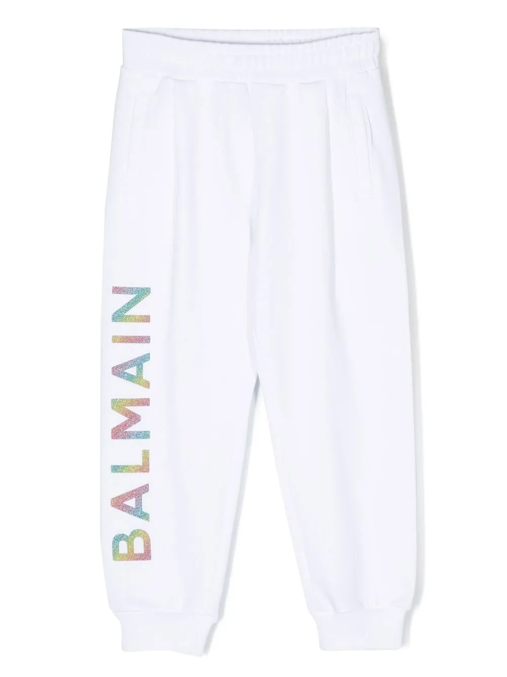 Спортивные брюки с эластичным поясом и логотипом Balmain Kids, белый 
Спортивные брюки с эластичным поясом и логотипом Balmain Kids, белый