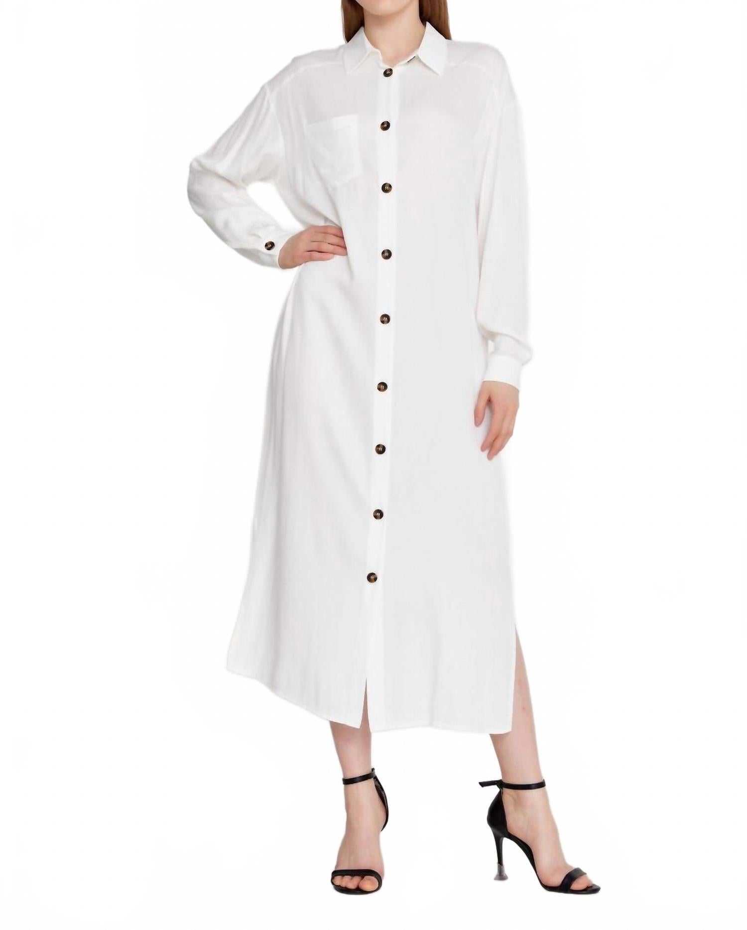 Белое платье миди с длинным рукавом из льна Zaalima Fashion 
Белое платье миди с длинным рукавом из льна Zaalima Fashion