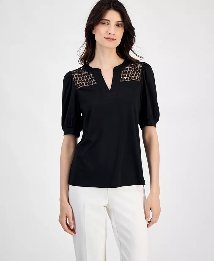Женская блузка с кружевными вставками и рукавами-фонариками Anne Klein, черный
Женская блузка с кружевными вставками и рукавами-фонариками Anne Klein, черный