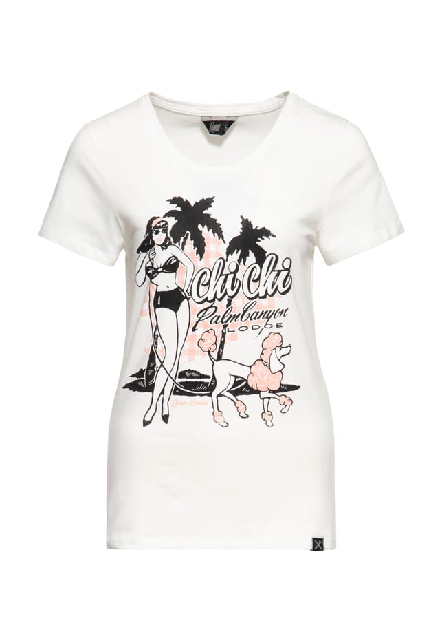 Футболка с принтом и винтажным принтом спереди чи-чи-бич пудель Queen Kerosin, белый
Футболка с принтом и винтажным принтом спереди чи-чи-бич пудель Queen Kerosin, белый