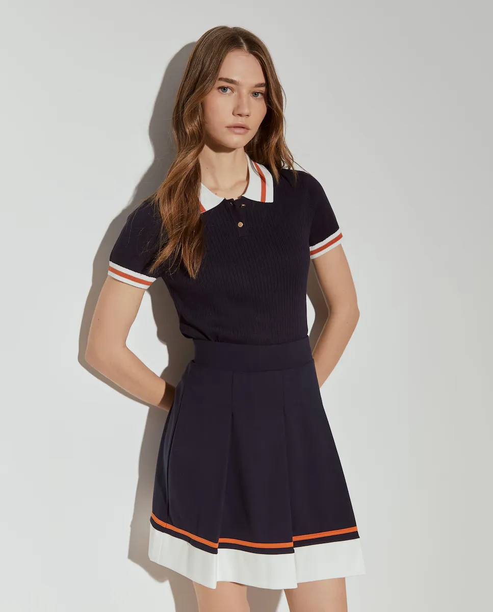 Женская рубашка-поло с короткими рукавами в рубчик Lion of Porches, темно-синий 
Женская рубашка-поло с короткими рукавами в рубчик Lion of Porches, темно-синий