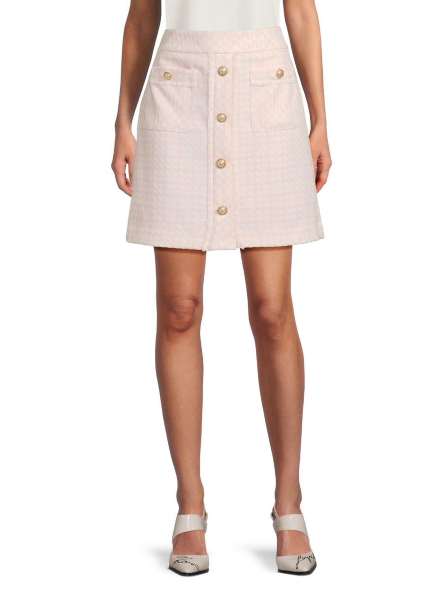 Мини-юбка из твида на пуговицах спереди Karl Lagerfeld Paris, цвет Pink Cream 
Мини-юбка из твида на пуговицах спереди Karl Lagerfeld Paris, цвет Pink Cream