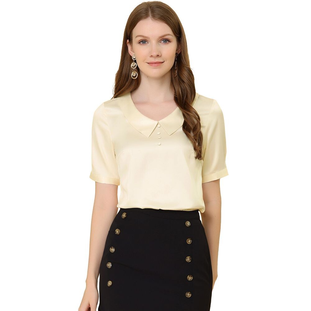 Женская атласная блузка с коротким рукавом и пуговицами с заостренным вырезом и декором ALLEGRA K, бежевый
Женская атласная блузка с коротким рукавом и пуговицами с заостренным вырезом и декором ALLEGRA K, бежевый