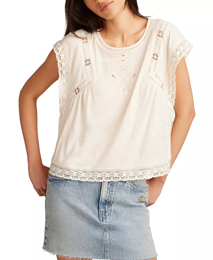 Женская короткая блуза с кружевной отделкой и прямым кроем Lucky Brand, белый
Женская короткая блуза с кружевной отделкой и прямым кроем Lucky Brand, белый