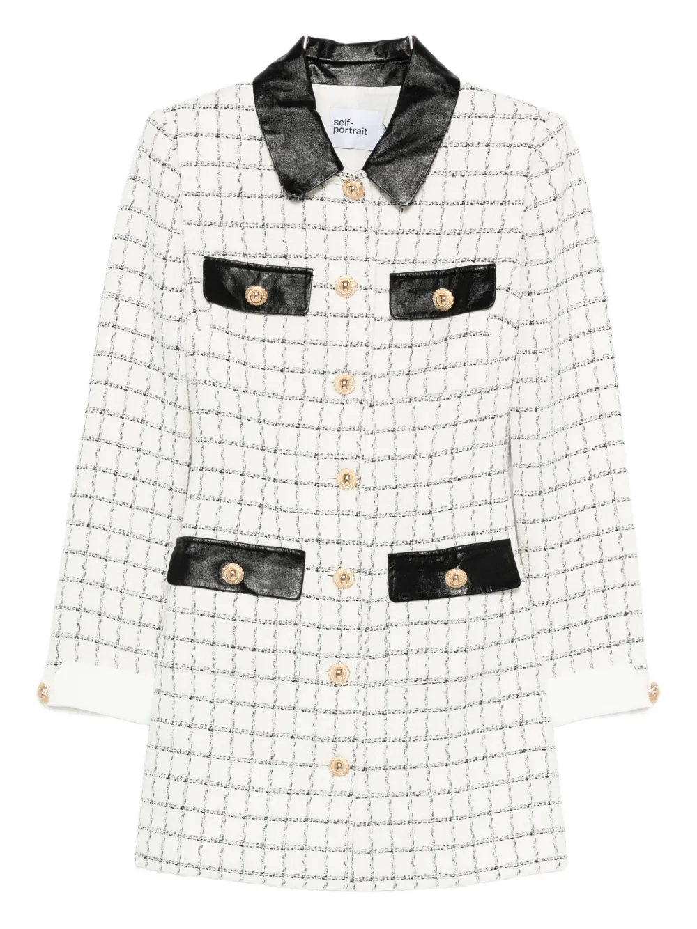 Мини-платье в клетку с кожаной отделкой Self-Portrait, нейтральный
Мини-платье в клетку с кожаной отделкой Self-Portrait, нейтральный