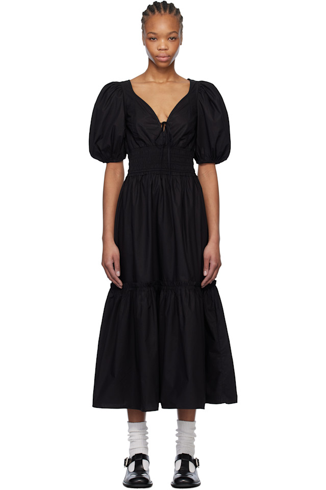 Хлопковый поплин длинное платье-сарафан макси Ganni, черный
Хлопковый поплин длинное платье-сарафан макси Ganni, черный