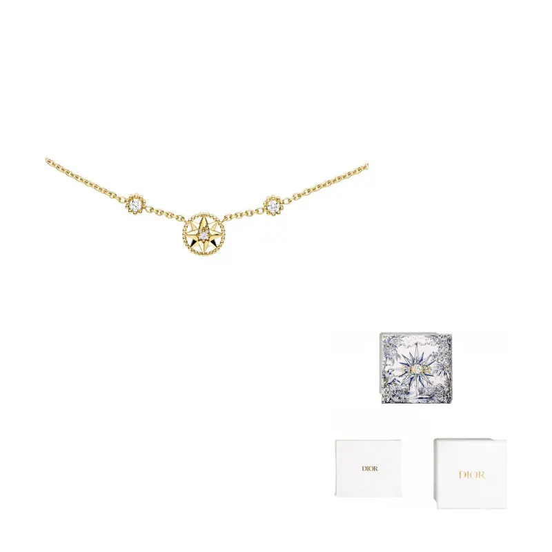 DIOR Розовое желтое 18K золото бриллиант перламутр ожерелье Women's