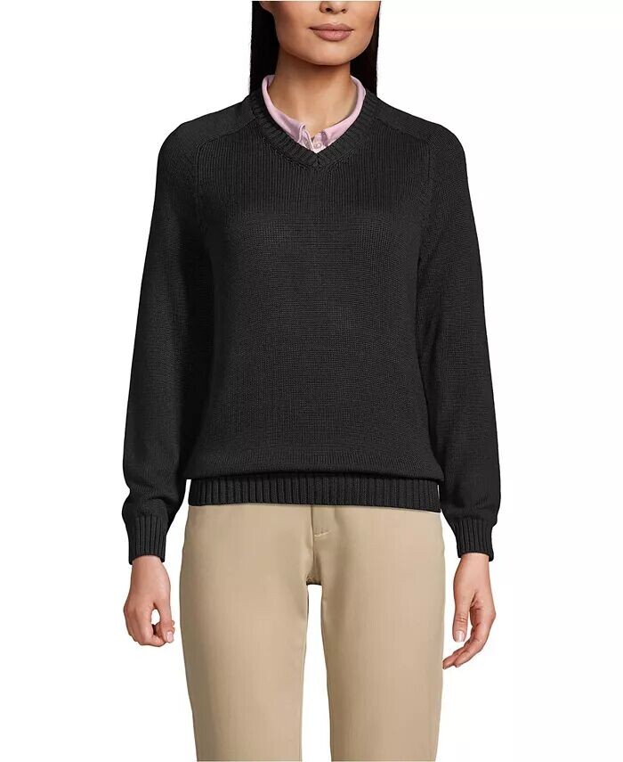 Женская школьная форма, хлопковый модал, свитер с V-образным вырезом Lands' End, черный
Женская школьная форма, хлопковый модал, свитер с V-образным вырезом Lands' End, черный