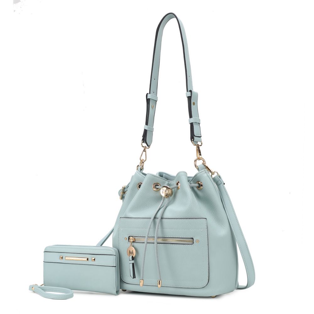 Женская сумка-ведро Larissa из веганской кожи с кошельком – 2 предмета MKF Collection By Mia K., цвет seafoam 
Женская сумка-ведро Larissa из веганской кожи с кошельком – 2 предмета MKF Collection By Mia K., цвет seafoam