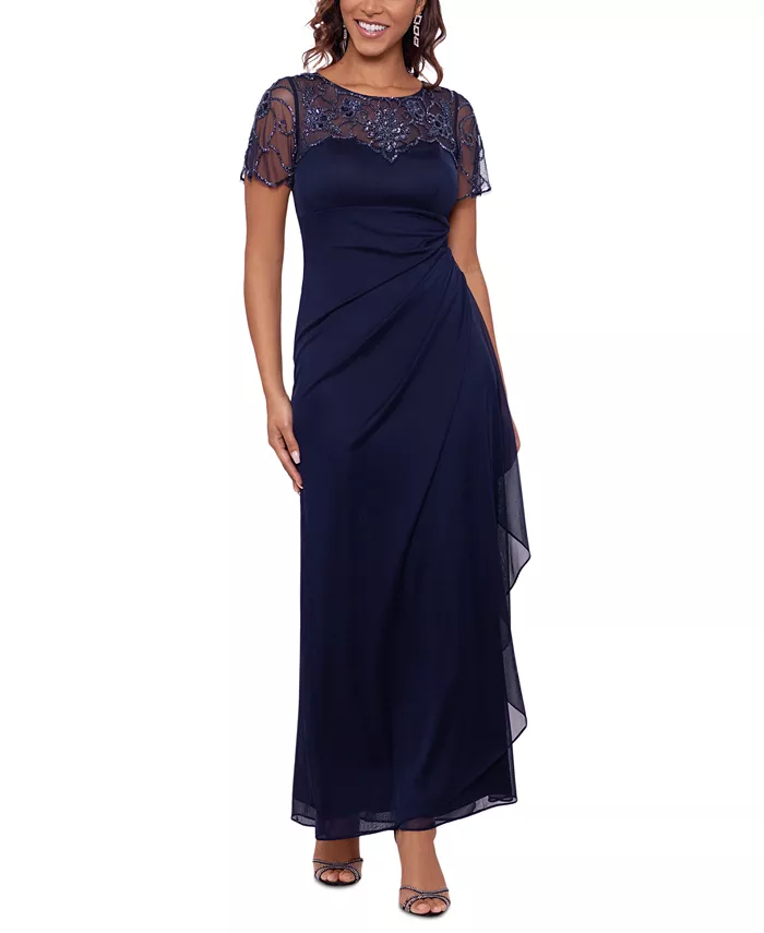 Бусированное сетчатое платье XSCAPE, синий
Бусированное сетчатое платье XSCAPE, синий