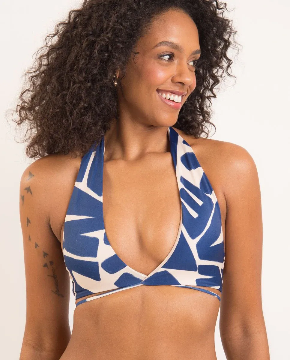 Спортивный бикини-топ с мягкой подкладкой и принтом Río de Sol, синий
