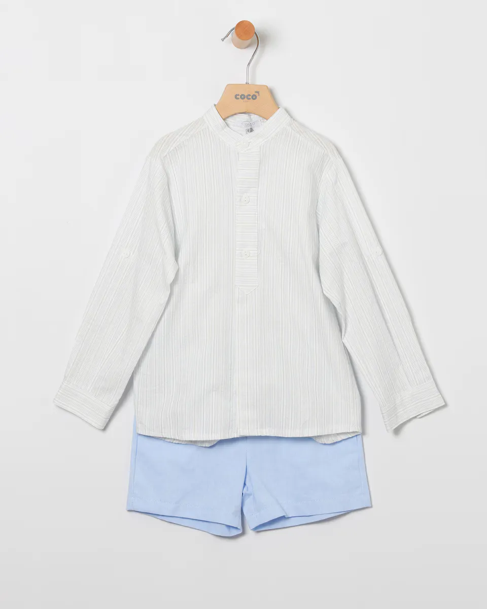 Комплект для мальчика из полосатой рубашки и однотонных шорт-бермуд Coco Acqua, светло-голубой
Комплект для мальчика из полосатой рубашки и однотонных шорт-бермуд Coco Acqua, светло-голубой