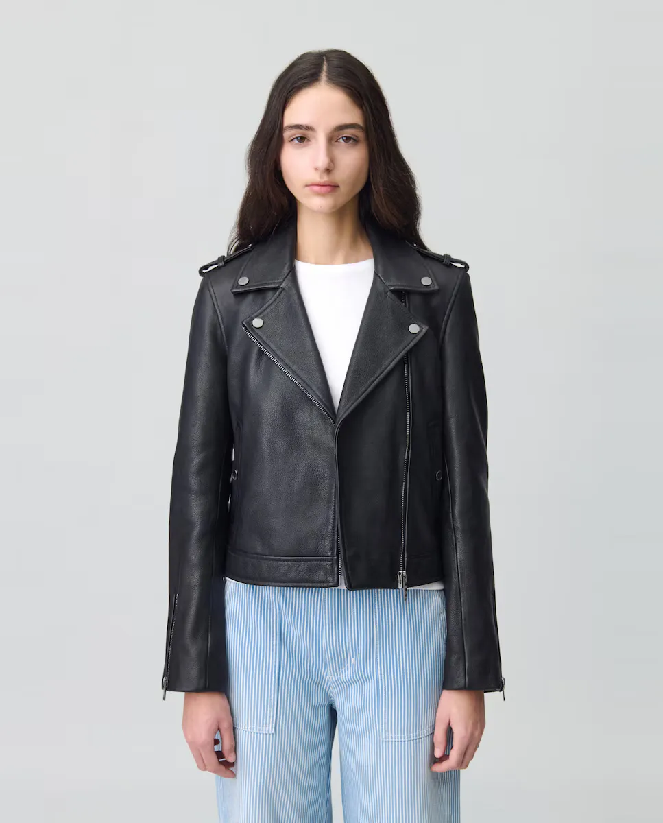 Женская куртка из зернистой кожи с застежкой-молнией Claudie Pierlot, черный 
Женская куртка из зернистой кожи с застежкой-молнией Claudie Pierlot, черный