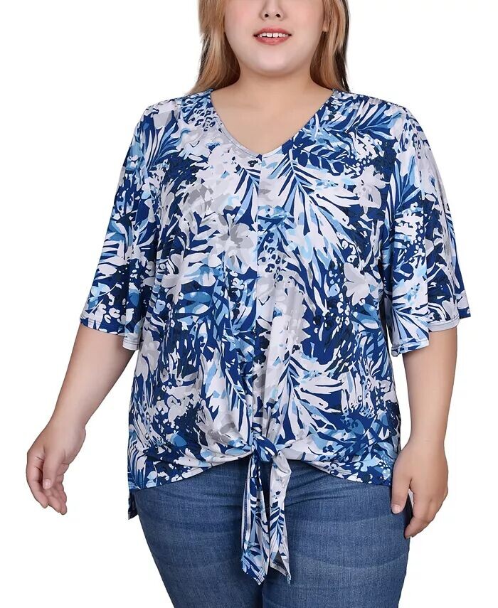 Топ больших размеров с рукавами до локтя и завязкой спереди NY Collection, синий
Топ больших размеров с рукавами до локтя и завязкой спереди NY Collection, синий