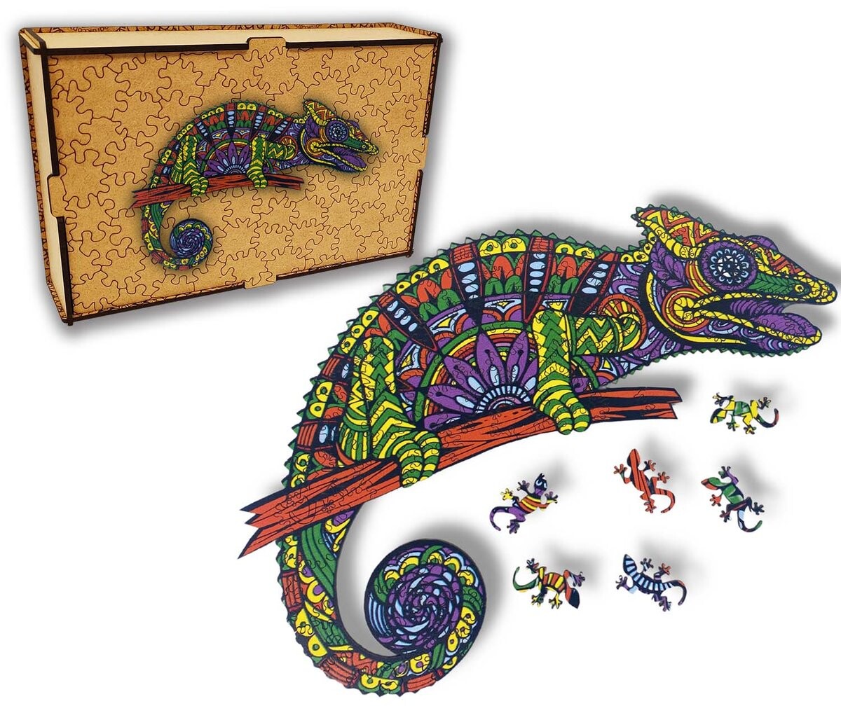 Деревянный пазл для детей и взрослых Камелеон 2 в деревянной коробке. HOME DRUK 
Деревянный пазл для детей и взрослых Камелеон 2 в деревянной коробке. HOME DRUK