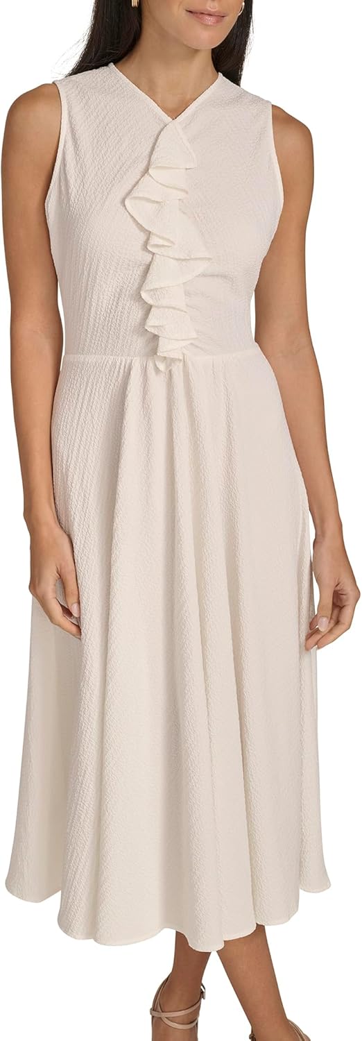 Платье миди Calvin Klein Women's Guaze Sleevess с оборками на шее, Cream
Платье миди Calvin Klein Women's Guaze Sleevess с оборками на шее, Cream