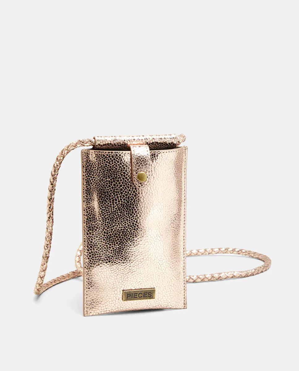 Кожаная сумка через плечо для мобильного телефона розового металлика Pieces, розовый