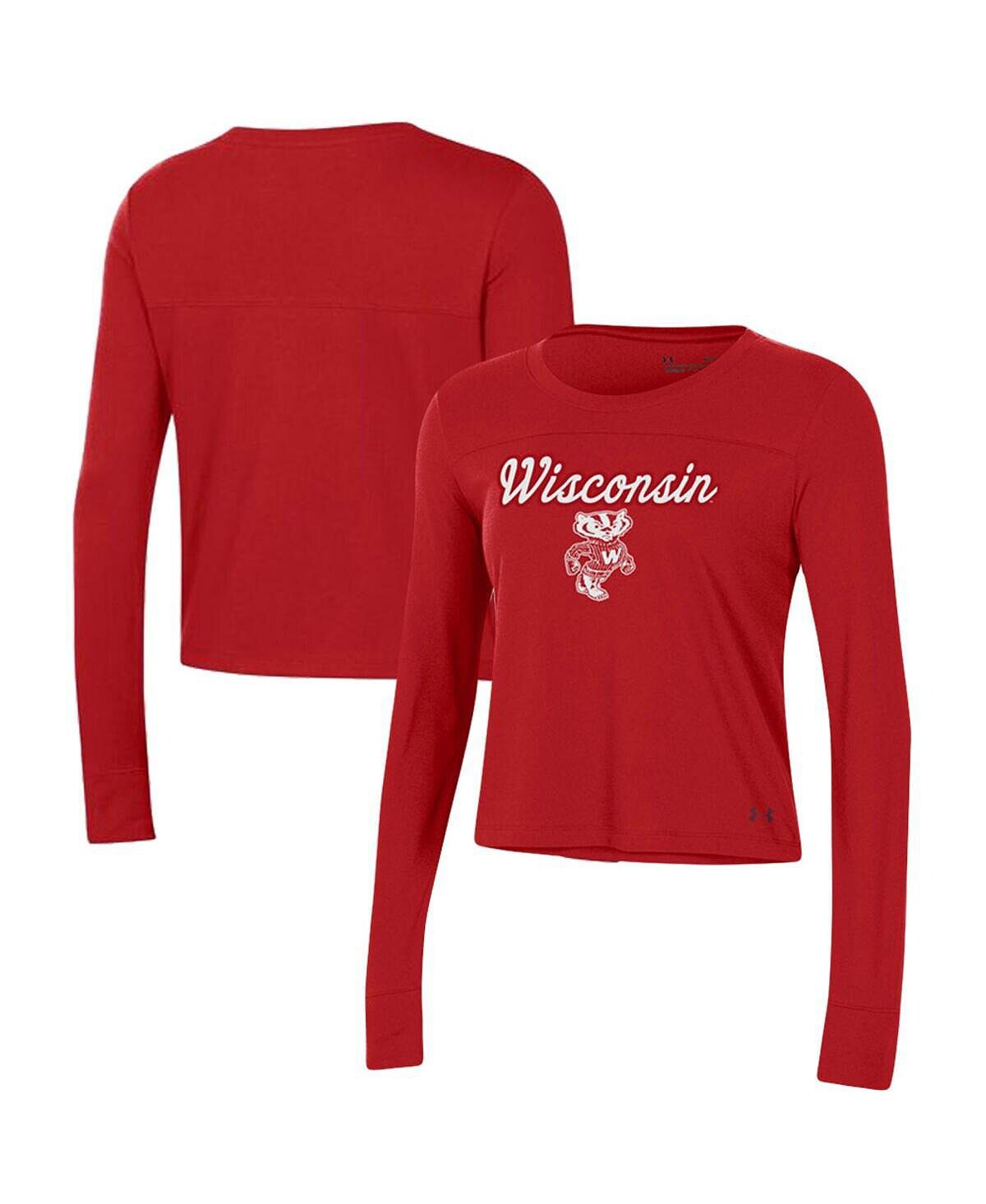 Женская укороченная футболка с длинным рукавом Red Wisconsin Badgers Vault Under Armour, красный 
Женская укороченная футболка с длинным рукавом Red Wisconsin Badgers Vault Under Armour, красный