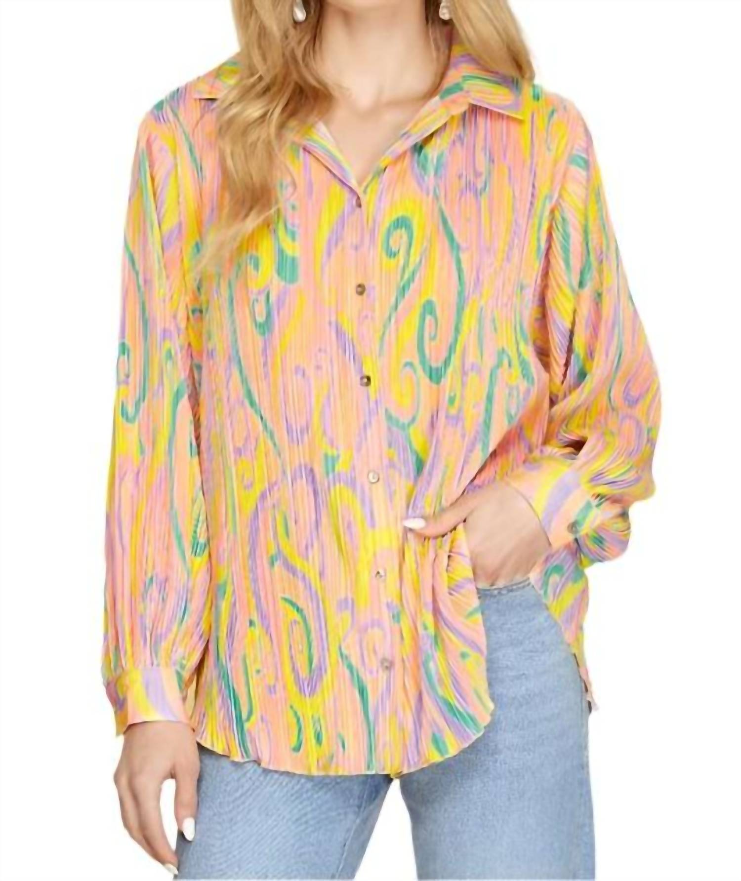 SHE + SKY Плиссированная блузка с принтом, бананово-розовый и лавандовый цвета
SHE + SKY Плиссированная блузка с принтом, бананово-розовый и лавандовый цвета