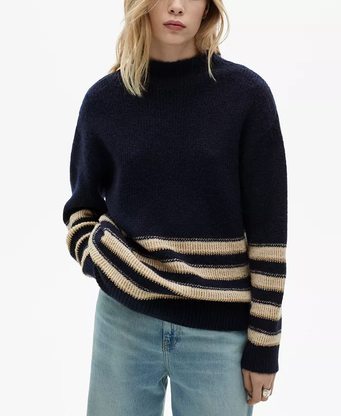 Женский полосатый свитер Perkins Neck MANGO, синий 
Женский полосатый свитер Perkins Neck MANGO, синий