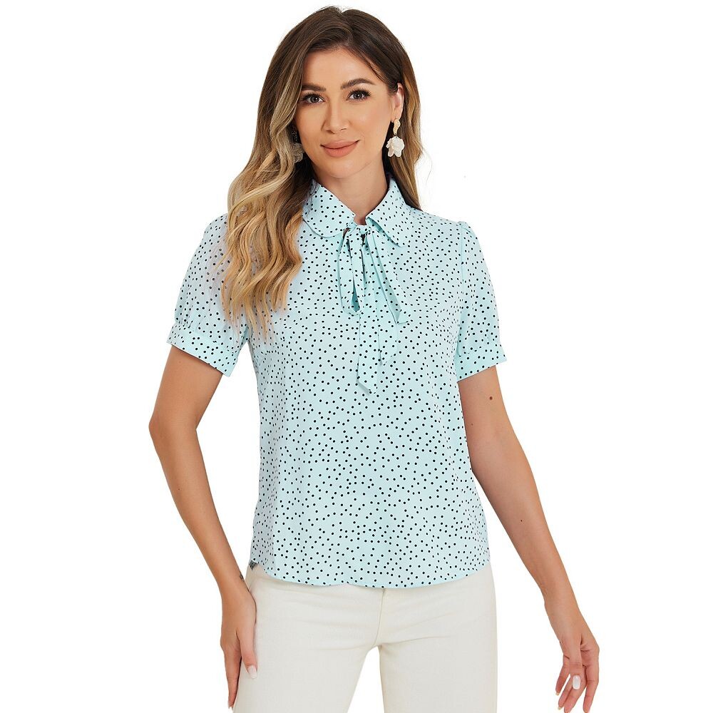 Женские блузки в горошек в стиле ретро с галстуком-бабочкой и воротником Питера Пэна, шифоновая блузка ALLEGRA K, цвет Light Blue
Женские блузки в горошек в стиле ретро с галстуком-бабочкой и воротником Питера Пэна, шифоновая блузка ALLEGRA K, цвет Light Blue